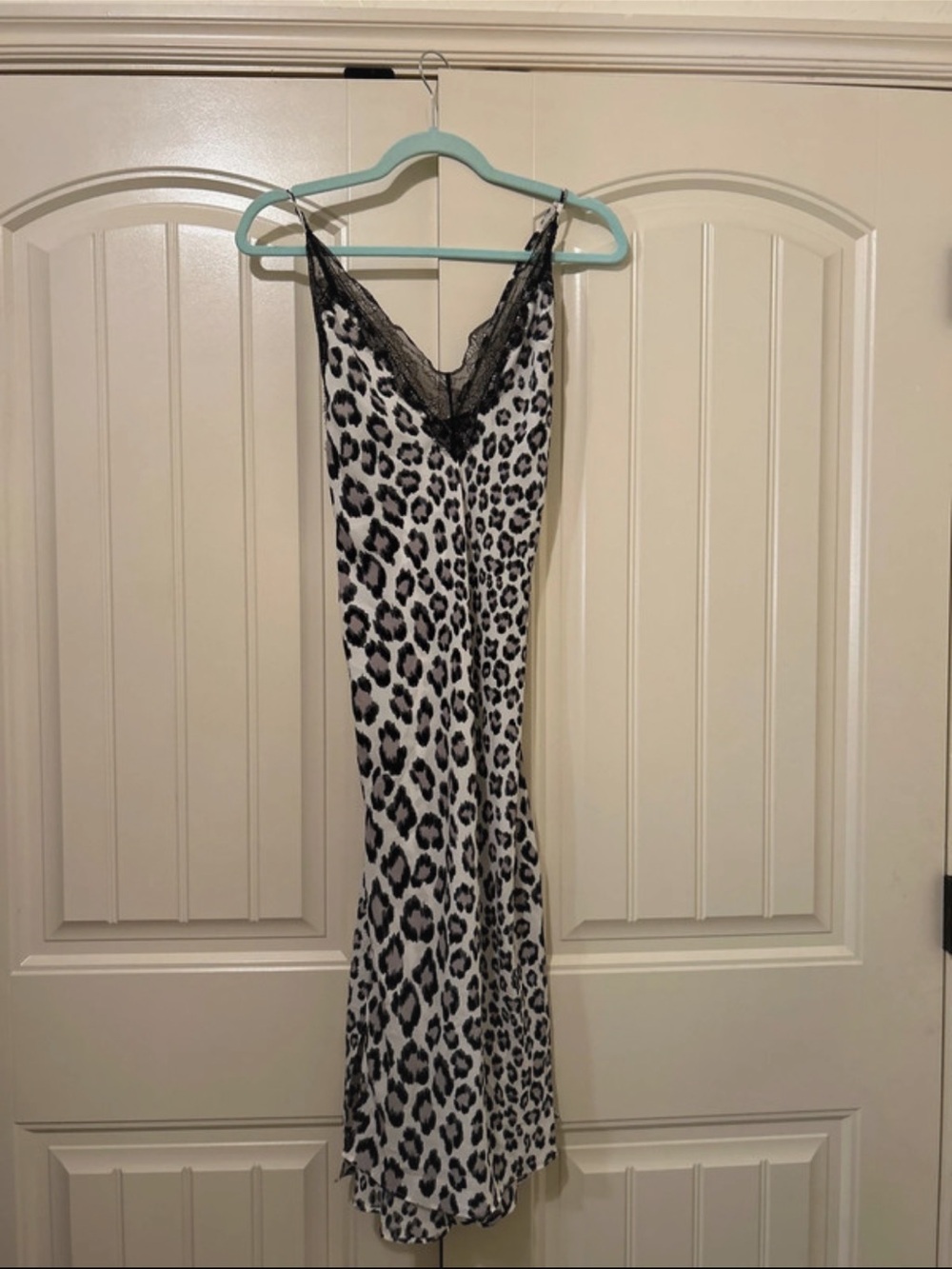 Victoria's Secret Black & White Leopard Satin Slip with Lace Trim